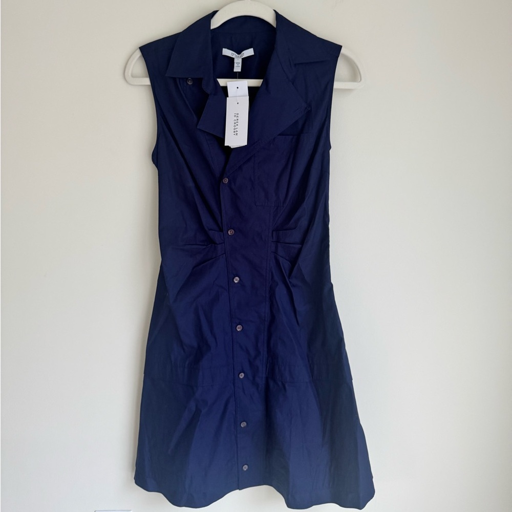 Derek Lam 10 Crosby Navy Sleeveless Shirt Dress – Size 2 – NWT Collared Button